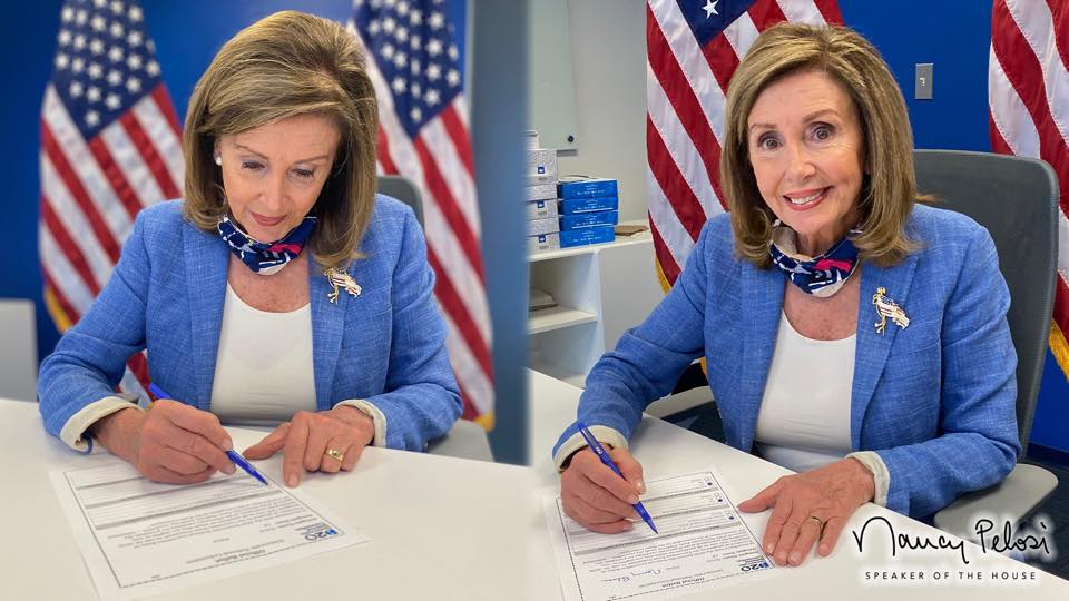 美眾議院議長裴洛西確診新冠，依規定進行隔離。（翻攝自裴洛西臉書）