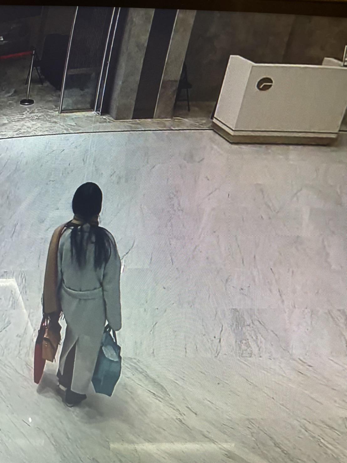 A先生指控監視器拍下許女偷走裝有現金的提袋。（讀者提供）
