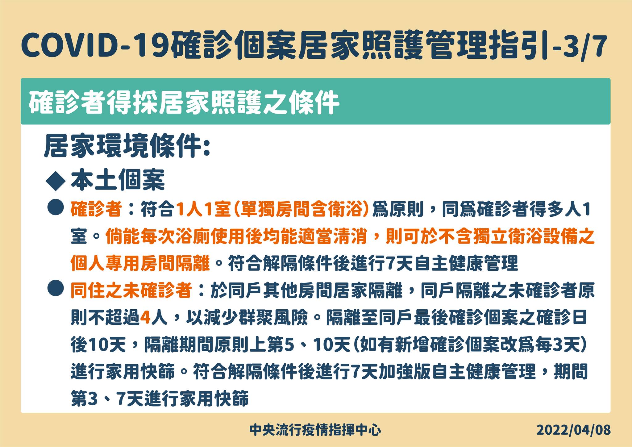 指揮中心公布輕症在宅照護指引。（指揮中心提供）