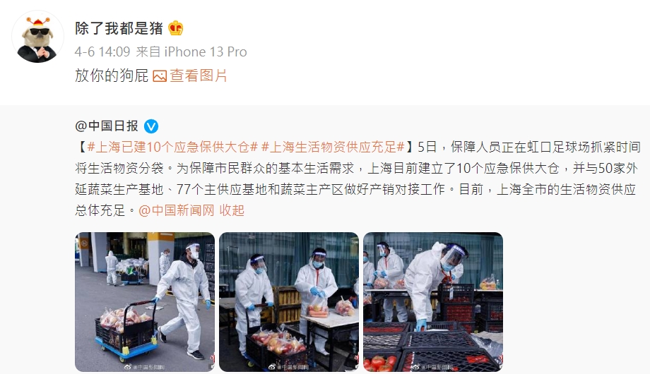 網紅可子打臉官媒《中國日報》報導，甚至還狠嗆「放你的狗屁」。（翻攝自除了我都是豬 微博）