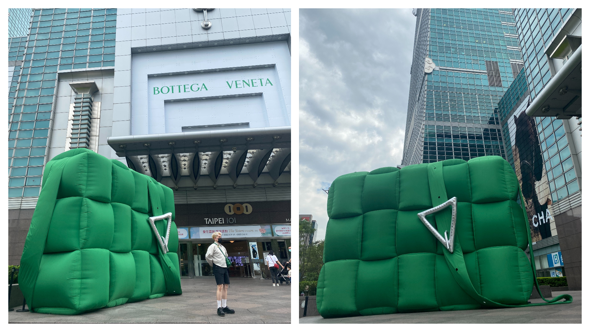 Bottega Veneta在台北101前放置了高達4米的Padded Cassette。