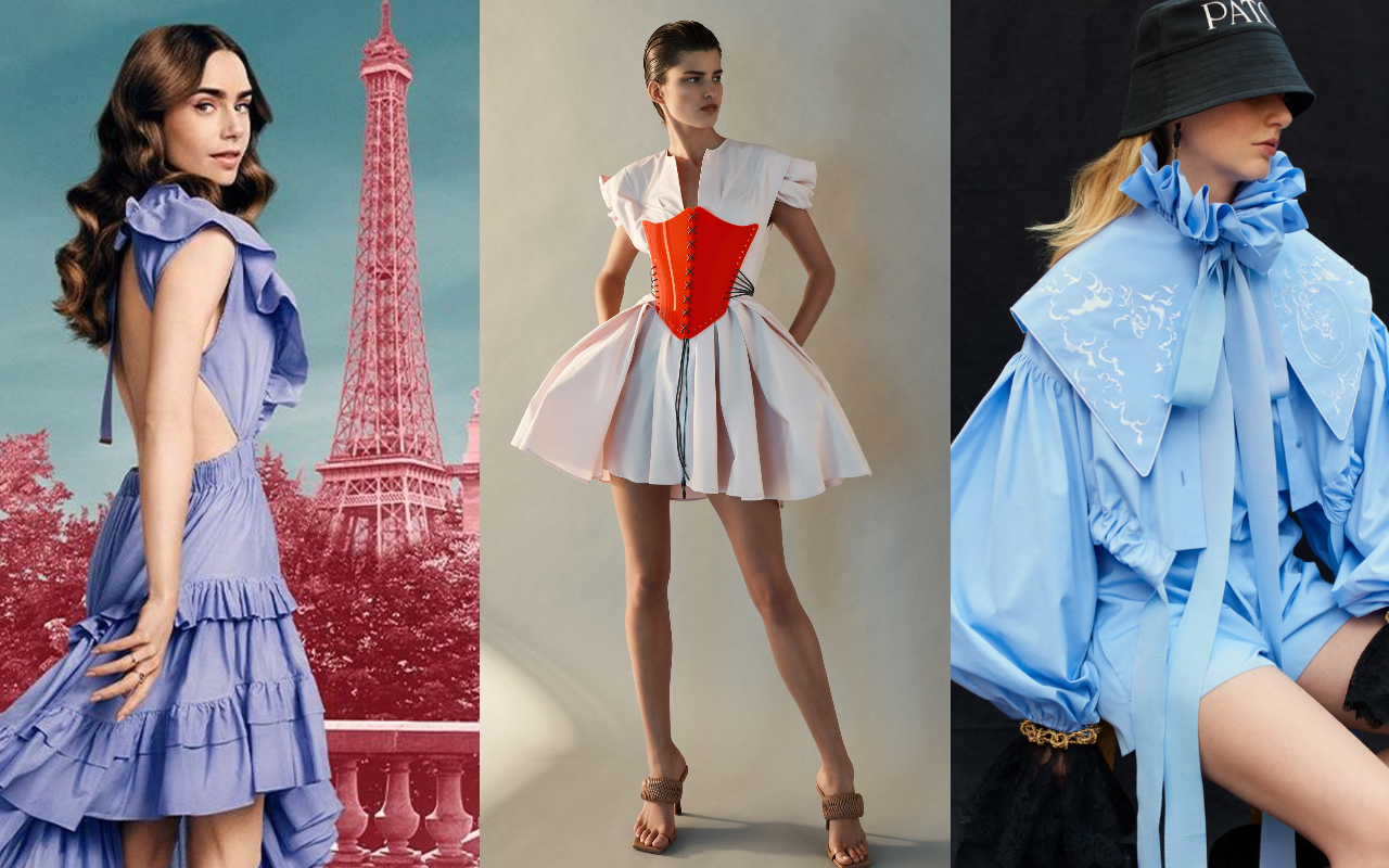 Club Designer引進Patou（右圖）、Maticevski（中圖）及《艾蜜莉在巴黎》（左圖）愛牌。（Club Designer、Netflix提供）