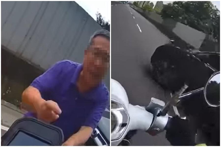 新北停車收費員執勤時，因開單遭到駕駛惡意逼車。（翻攝自臉書「黑色豪門企業」）