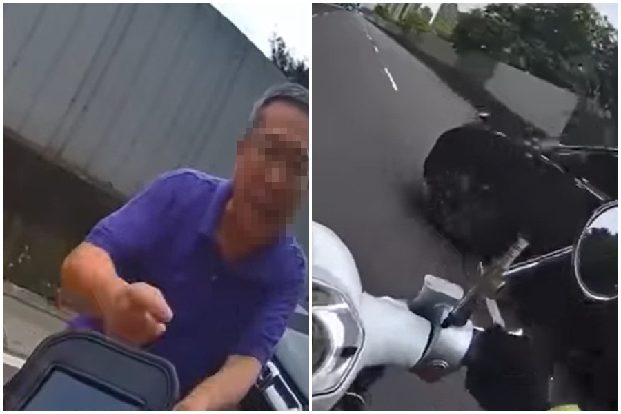 新北停車收費員執勤時，因開單遭到駕駛惡意逼車。（翻攝自臉書「黑色豪門企業」）