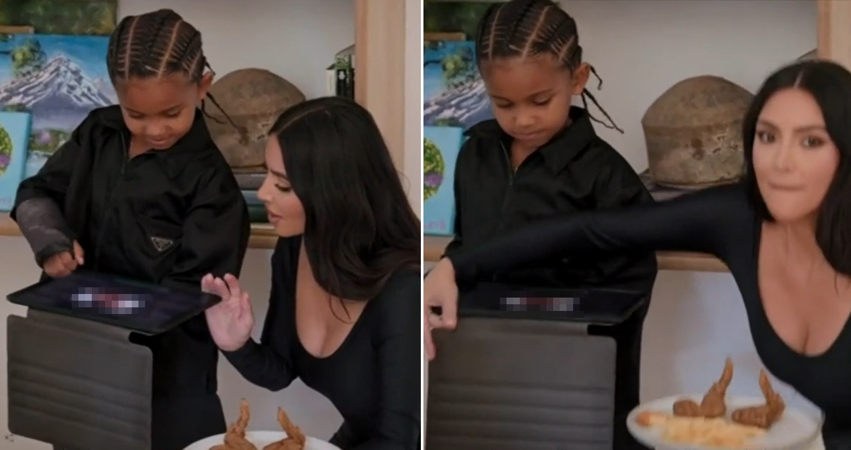 金卡戴珊6歲兒子玩平板時跳出「媽媽性愛片」廣告，讓她震驚又尷尬。（翻攝《TMZ》影片）