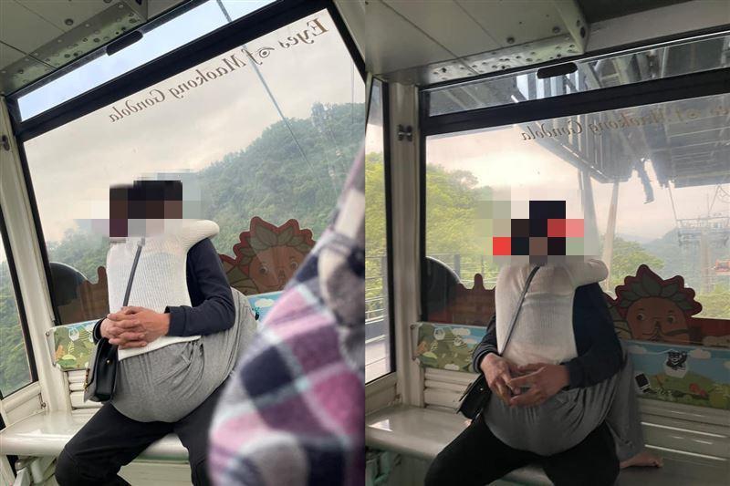 情侶在貓纜車廂內忘情交疊，讓坐在對面的網友好尷尬。（翻攝《爆怨2公社》）