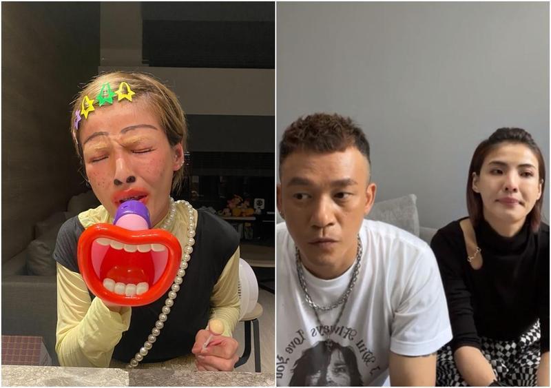 徐小可日前以「漂亮」角色開直播怒嗆陳時中（左圖），後來聲淚俱下與老公阿Ben道歉（右圖）。（翻攝自漂亮就是我／白宮這一家臉書）