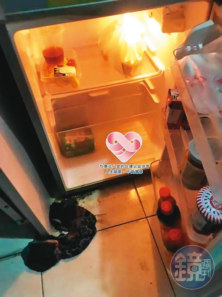 協會曾到許家父子的租屋處探視,發現他們經濟拮据,冰箱空空如也。(讀者提供)