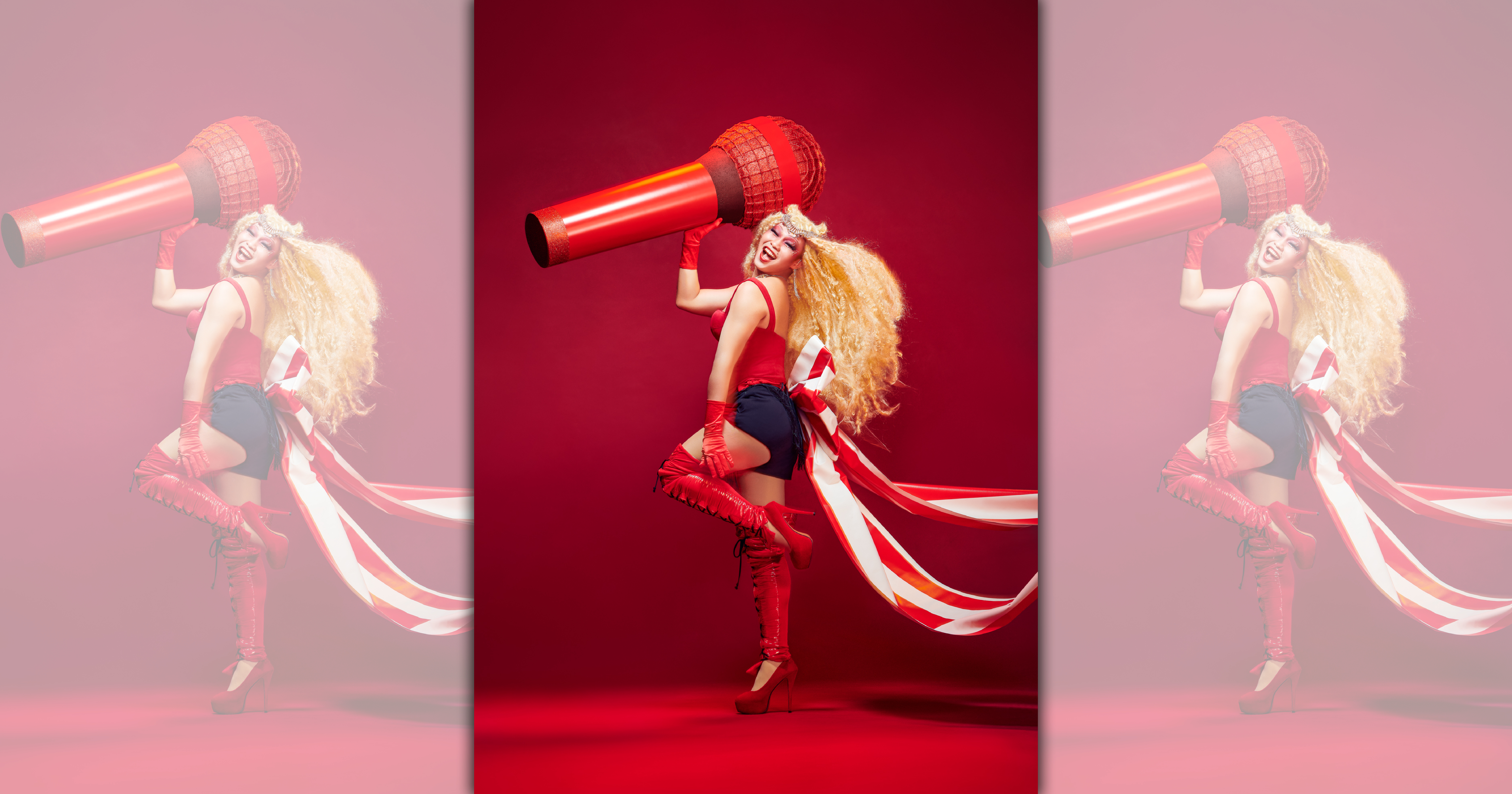 向來對造型十分有想法的那那，為了演唱會視覺拍攝，特地以偶像克莉絲汀（Christina Aguilera）在電影《紅磨坊》主題曲〈Lady Marmalade〉MV裡的打扮做為造型靈感。（小鋼砲娛樂提供）