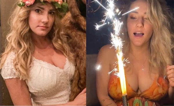 正妹艾哈特慶生服裝被歧視。（翻攝自Adrienne Airhart推特）