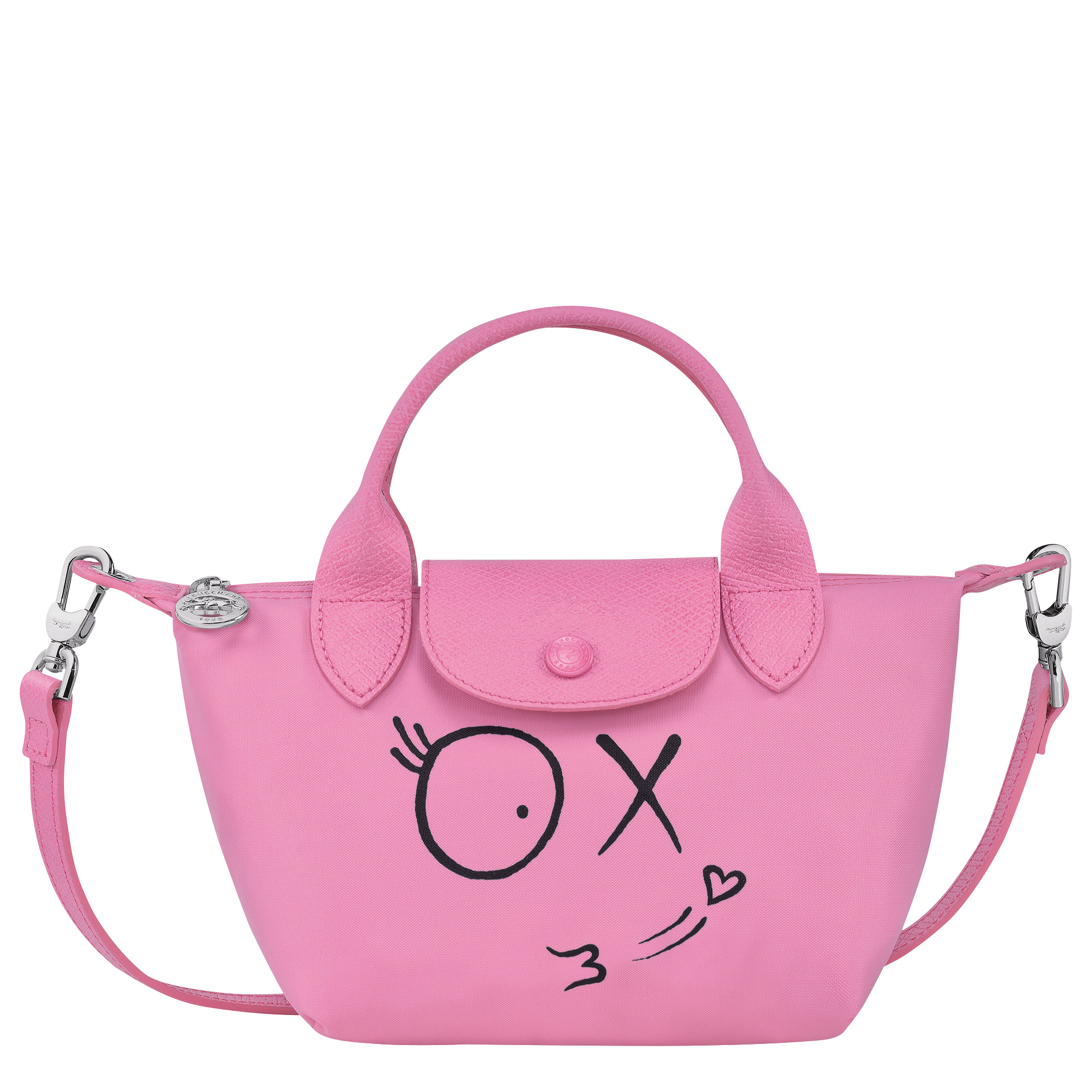 LONGCHAMP & ANDRÉ聯名系列粉色迷你手提包NT$8,700 Longchamp。（Longchamp提供）