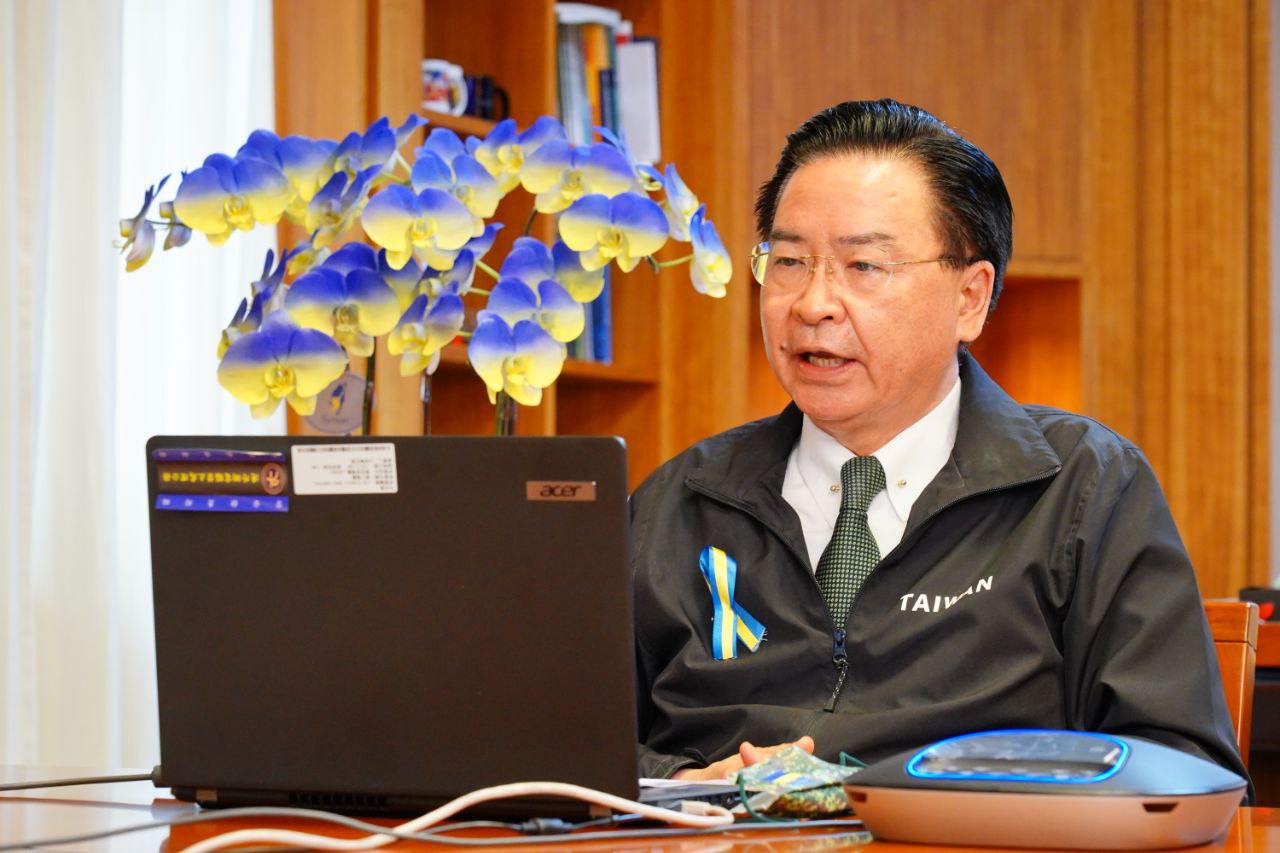 吳釗燮在視訊通話中表達台灣對烏克蘭的支持。（翻攝外交部臉書）