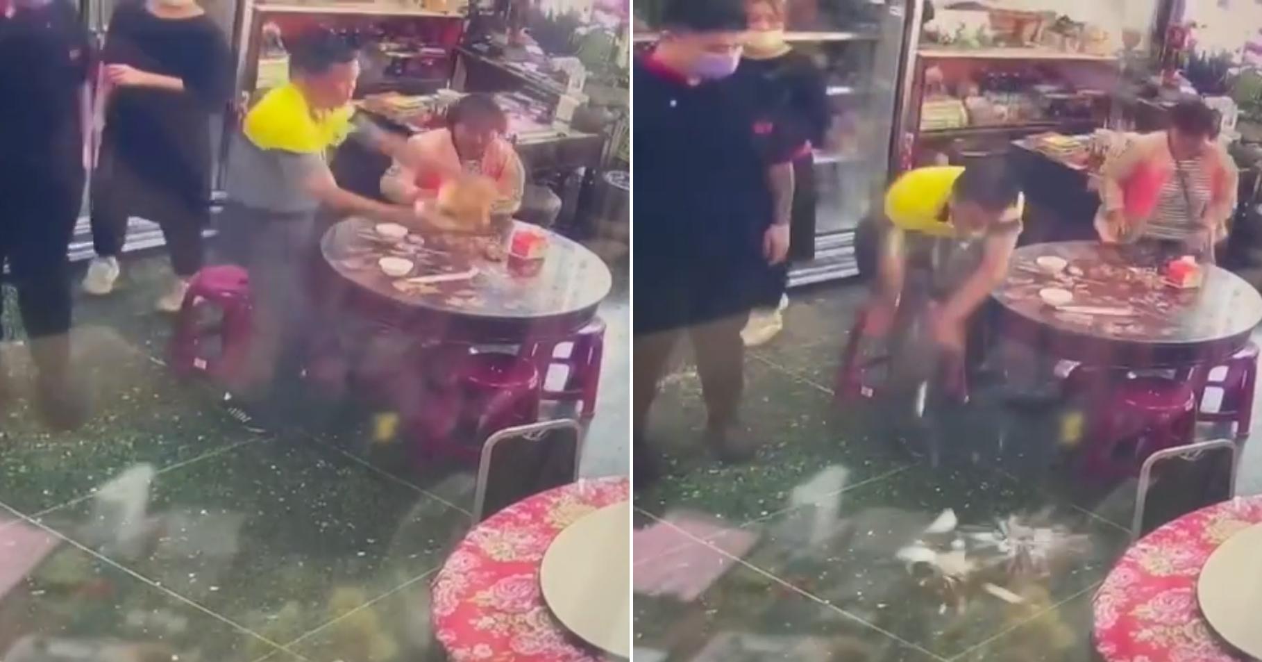 一對夫婦到苗栗用餐，不滿白飯吃到飽要收20元，竟然氣到摔菜抗議。（翻攝臉書社團「爆料公社二社」）