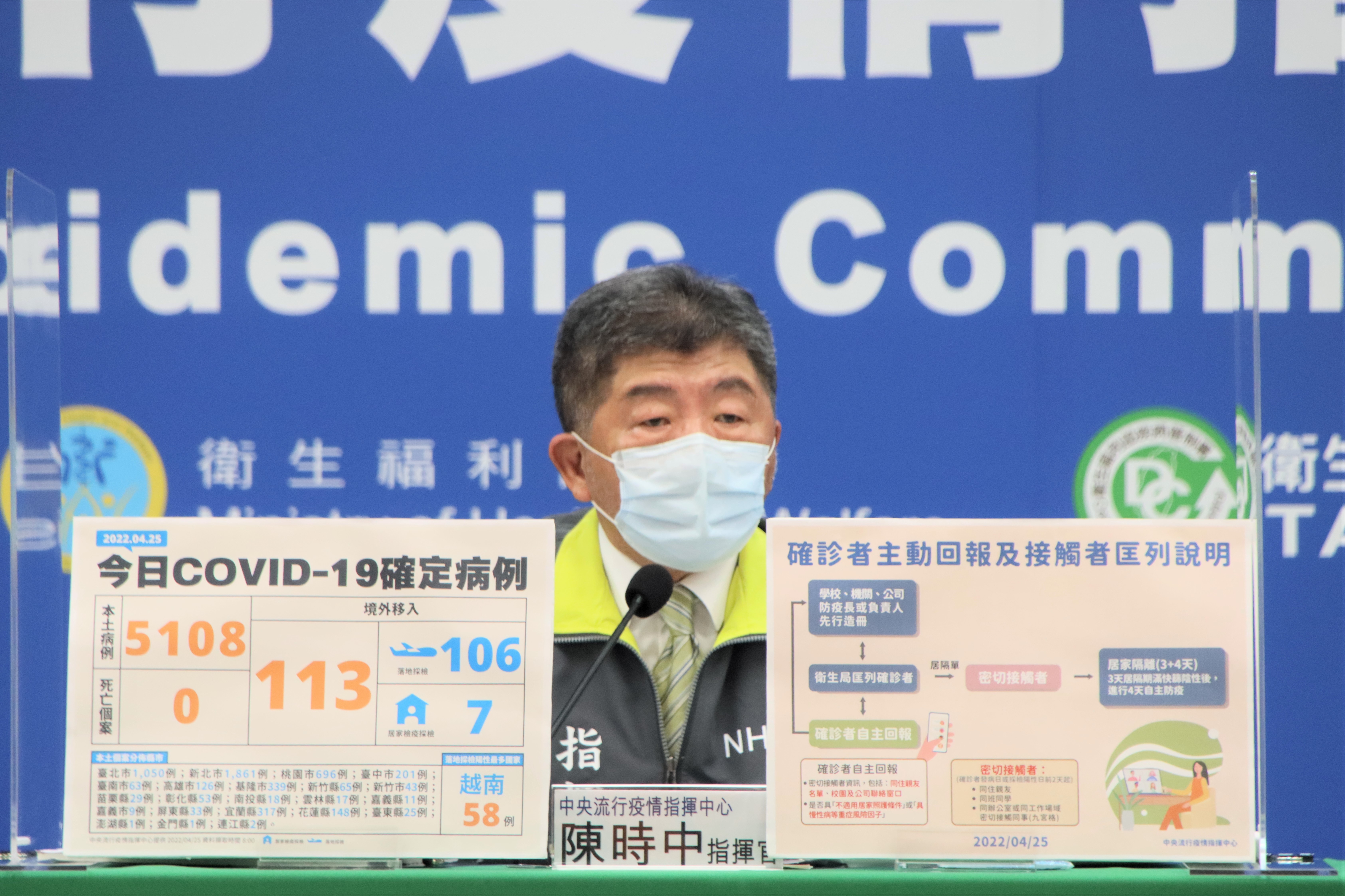 陳時中說明今天疫情狀況。（指揮中心提供）