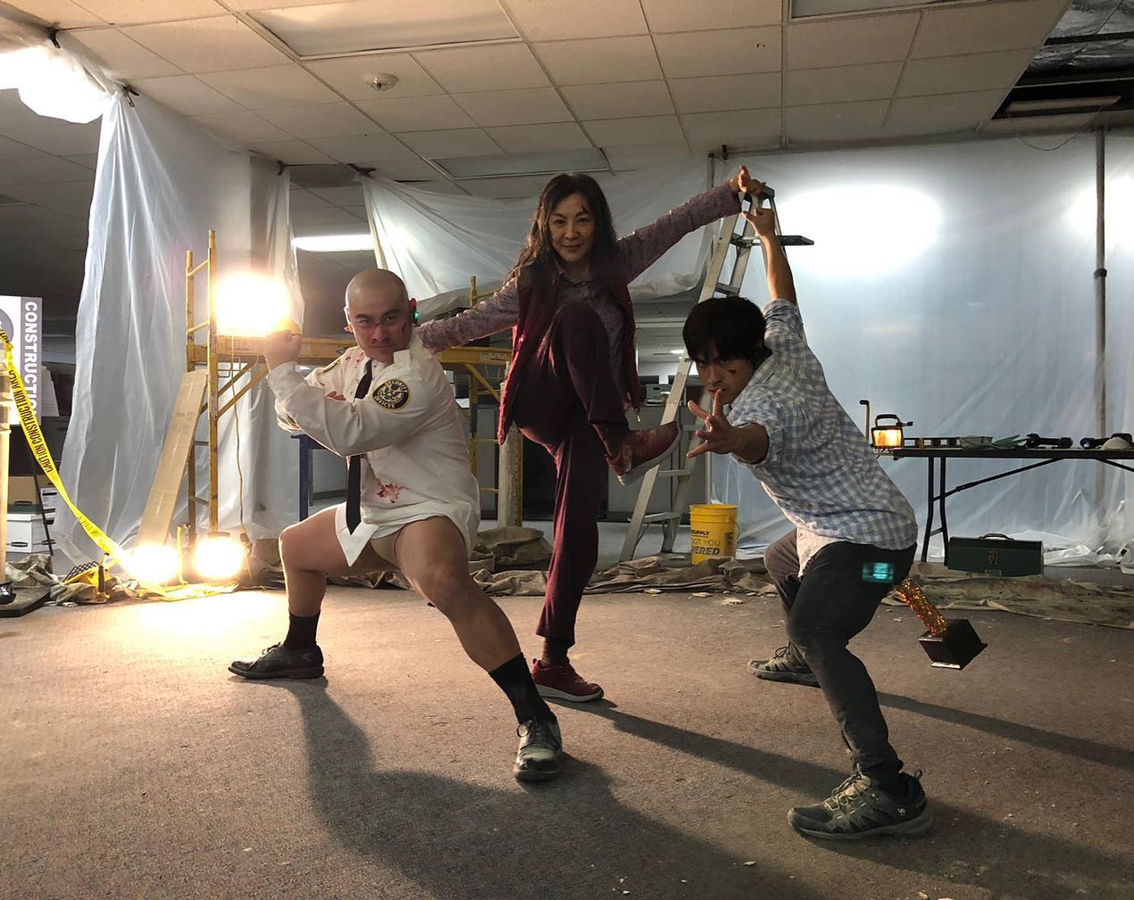 武術指導Andy Le、Brian Le兄弟檔是港片粉，能與過去在電影裡看到的楊紫瓊合作2人非常興奮。（翻攝自楊紫瓊臉書）