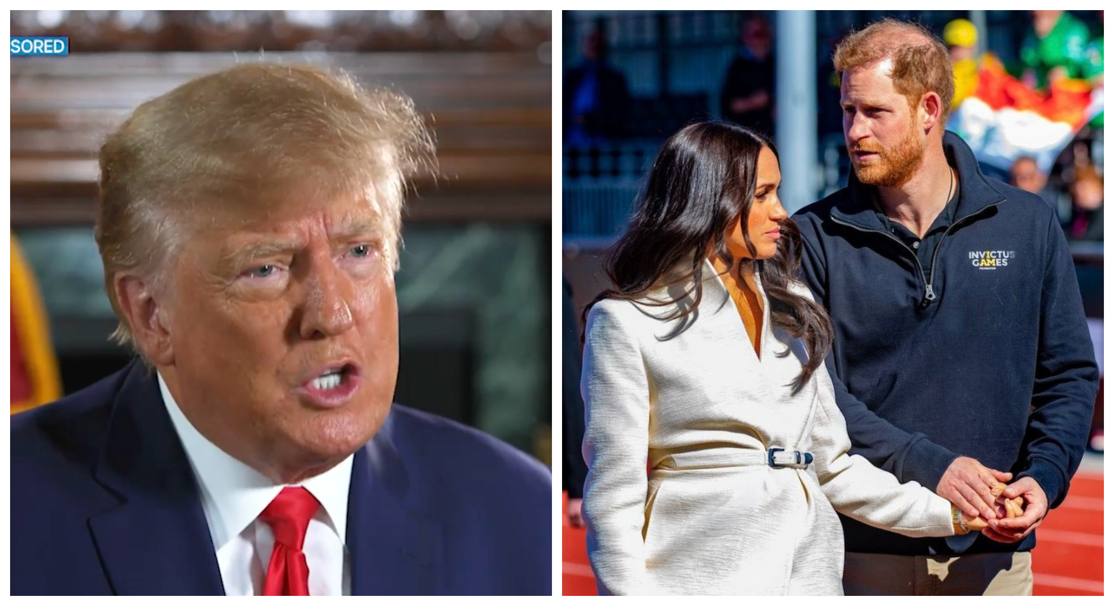 川普大膽預言，哈利與梅根最終會離婚。（翻攝Talk TV畫面、ArchewellBaby推特）