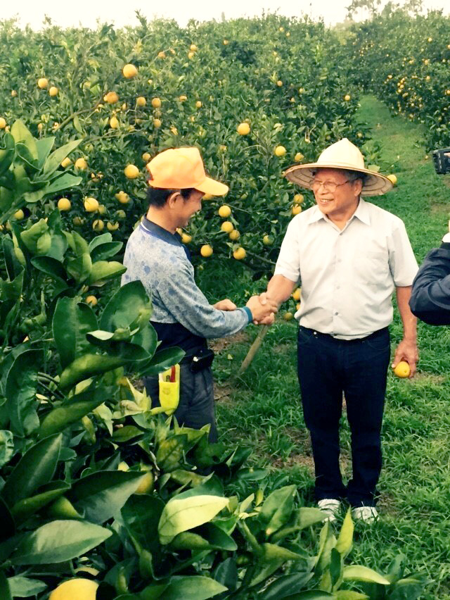 長年投入健康食品產業，讓黃伯誠更重視吃的健康，圖為他拜訪契作有機農戶。（大漢酵素生技提供）