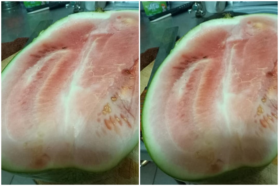 一名女網友分享到好市多買了一顆西瓜，回家剖開一看瞬間無言。（Costco好市多 商品經驗老實說）