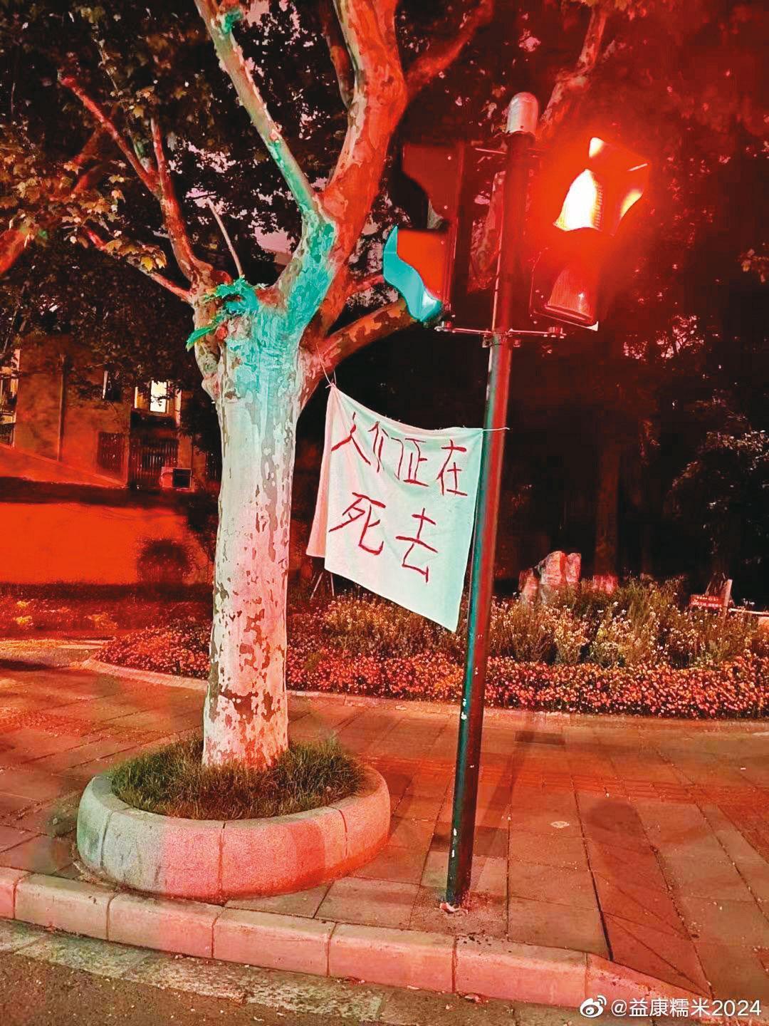 上海路上民眾貼的標語。(翻攝自推特)