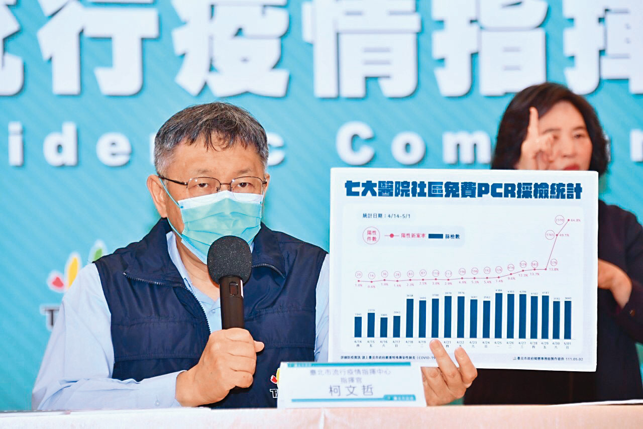 台北市長柯文哲（左）近日頻頻槓上中央，甚至拋出「快篩陽性視同確診」引發論戰。（台北市政府提供）
