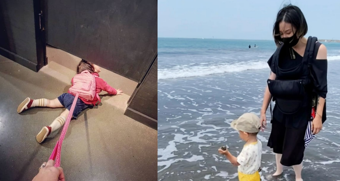 蔡沐妍發文意有所指嗆歐陽靖（右圖）讓小孩躺在地上，結果黃瓊慧一滑蔡的社群媒體（左圖），發現超多「跨時空打臉照」酸蔡有什麼資格指責他人。（翻攝自黃瓊慧、歐陽靖臉書）