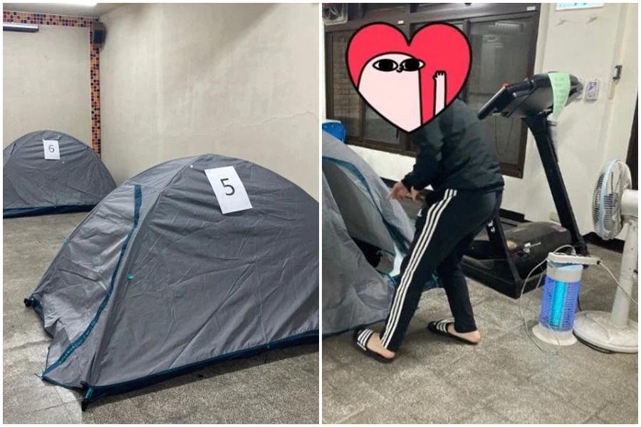 台大生在「Dcard」發文，曝光校方在地下室搭帳篷充當隔離室，再度引起討論。（翻攝自Dcard）