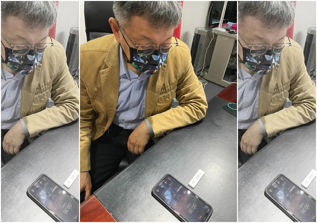 台北市長柯文哲因隨扈人員快篩呈現陽性，取消原本要出席的行程，他也立即做了快篩，目前結果為陰性。（翻攝自柯文哲臉書）