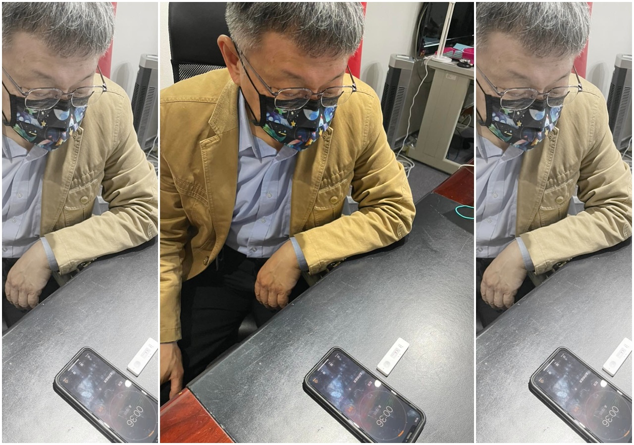 台北市長柯文哲因隨扈人員快篩呈現陽性，取消原本要出席的行程，他也立即做了快篩，目前結果為陰性。（翻攝自柯文哲臉書）