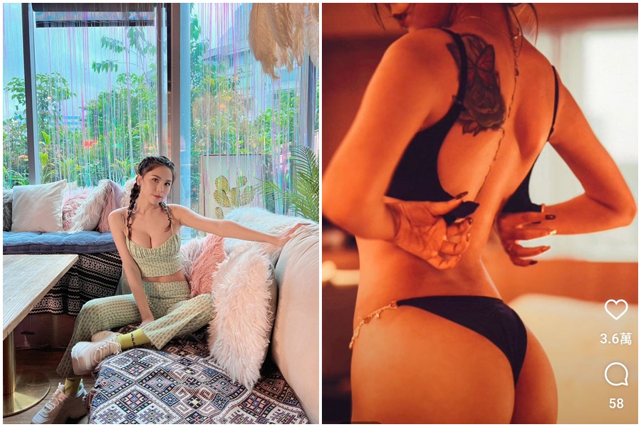 蕾拉穿著內衣入鏡，露出性感後背和下身僅有丁字褲的翹臀。（翻攝自蕾拉IG）