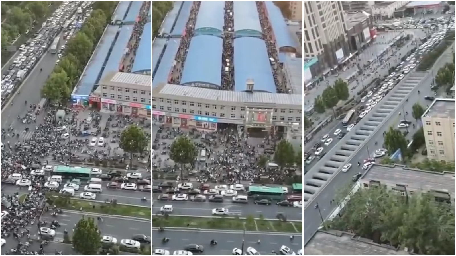 中國網友曝光一間大賣場外面，人潮、車潮全湧入週遭，驚人景象令人咋舌。（翻攝自微博）