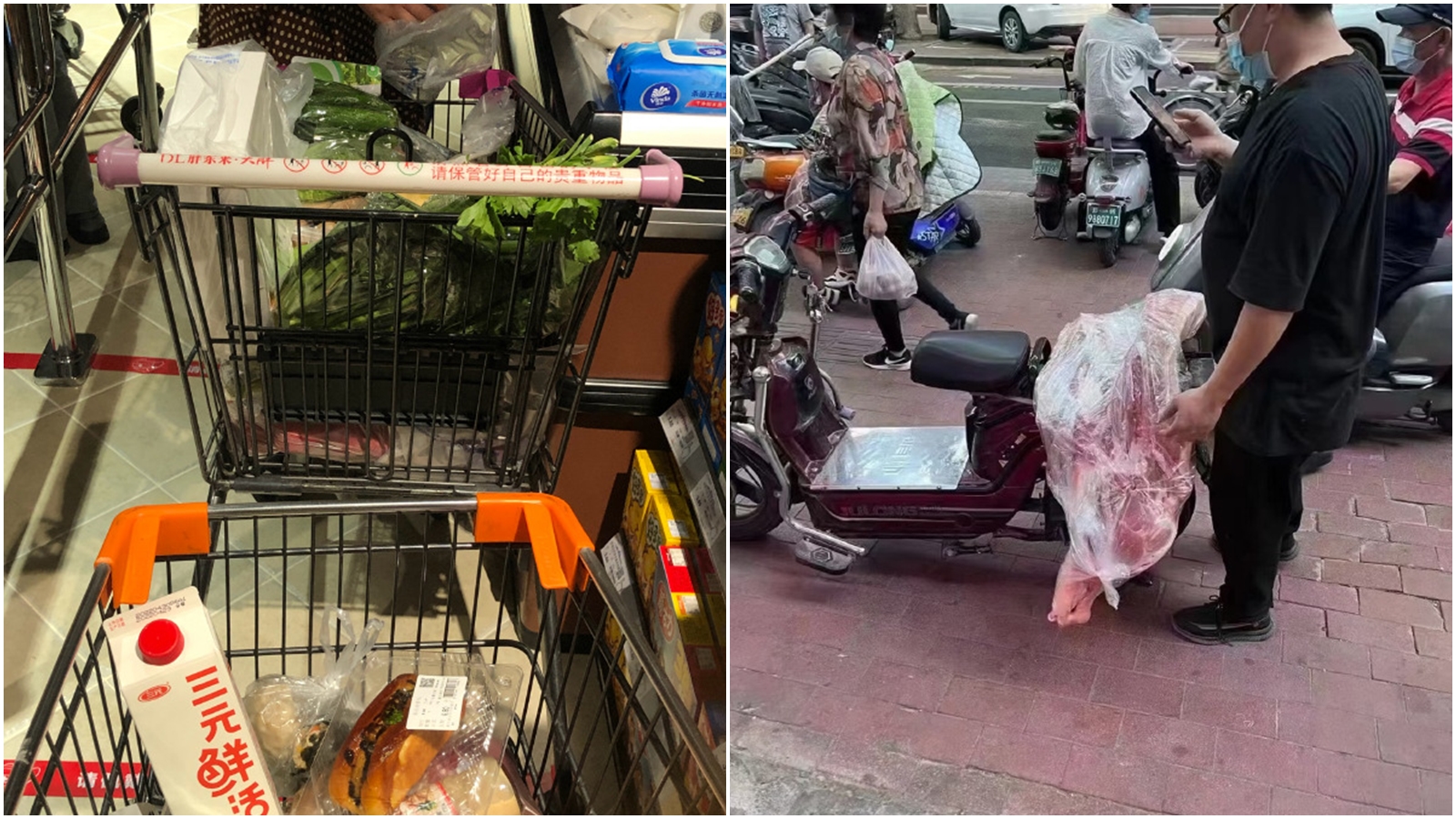 鄭州人聽到、看到上海人的情形，紛紛上街採買囤物資。（翻攝自微博）