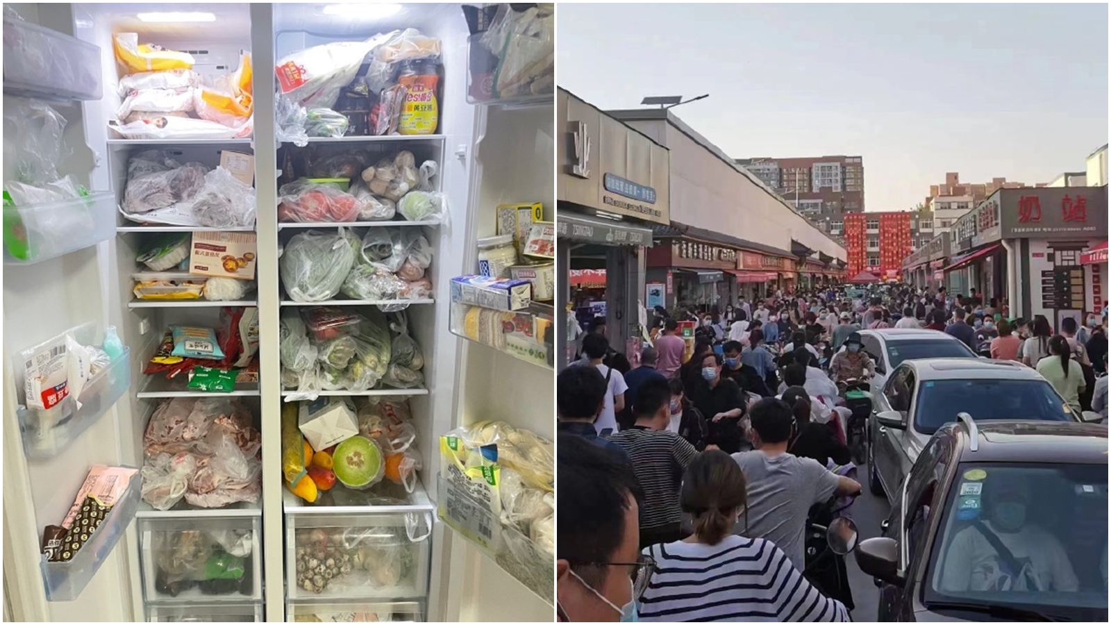 民眾趁封城令生效前，瘋狂採買物資只為了之後不會挨餓。（翻攝自微博）