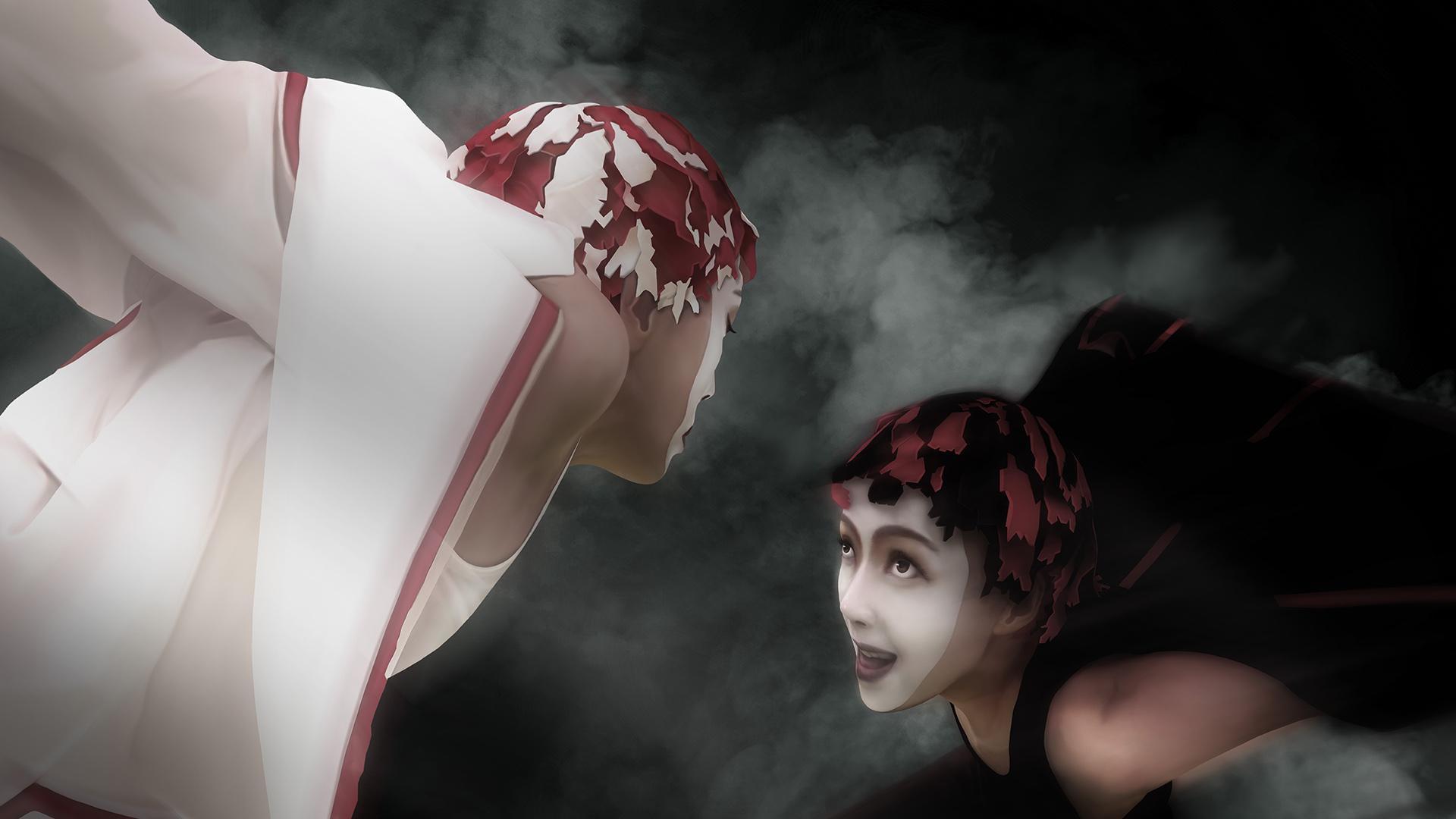 舞蹈家許芳宜在VR互動舞作《忘形》裡一人分飾2角。( VIVE ORIGINALS提供)