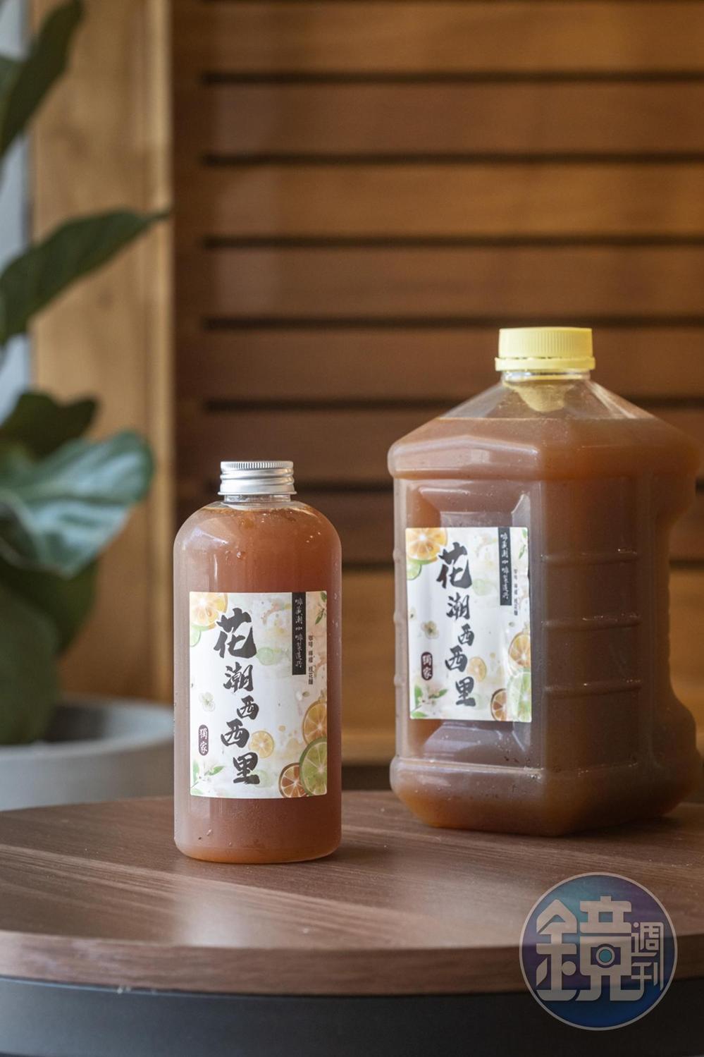 潮州牌「花潮西西里」清爽解膩,因老顧客太喜愛,甚至推出大容量包裝。(左,75元/瓶、右, 270元/桶)