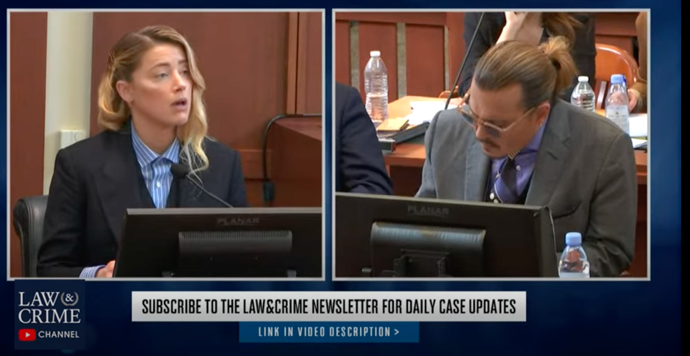 首次坐上證人席的安珀赫德(左),講了許多強尼戴普(右)不為人知的細節,讓雙方的法庭攻防再次引爆話題。(翻攝自Law&Crime Networkd官方YouTube頻道)
