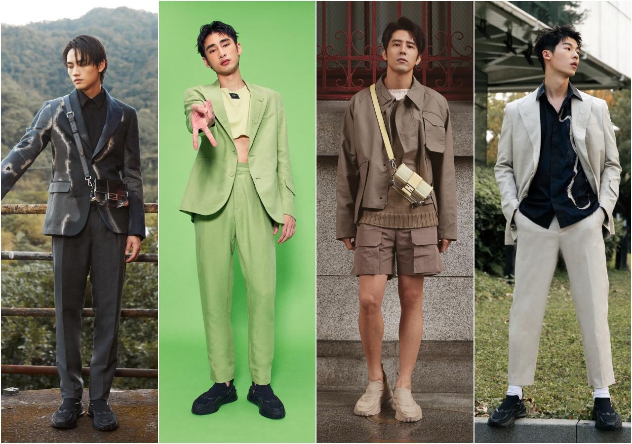 （左起）范少勳、章廣辰、胡宇威與許光漢各自詮釋了FENDI Flow的不同面貌。（合成照片）