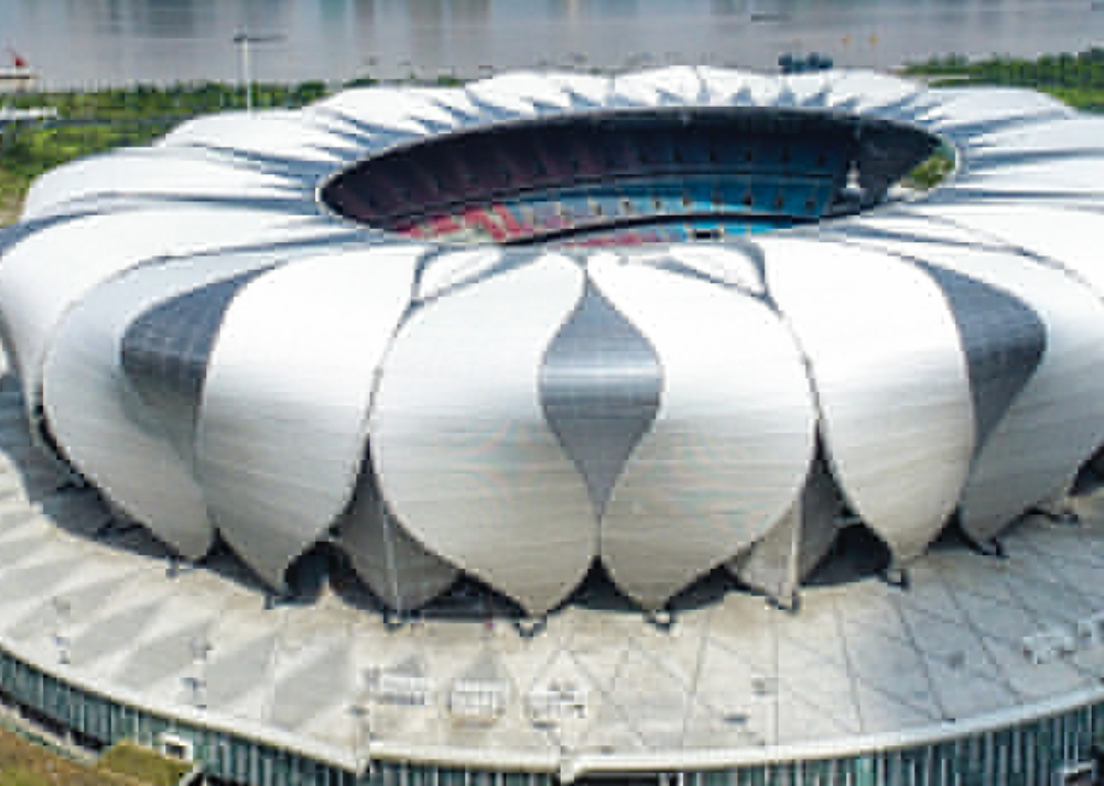 因疫情緣故，原訂9月在杭州的亞運會將延期，圖為杭州奧體中心體育場。（翻攝杭州亞運官網）