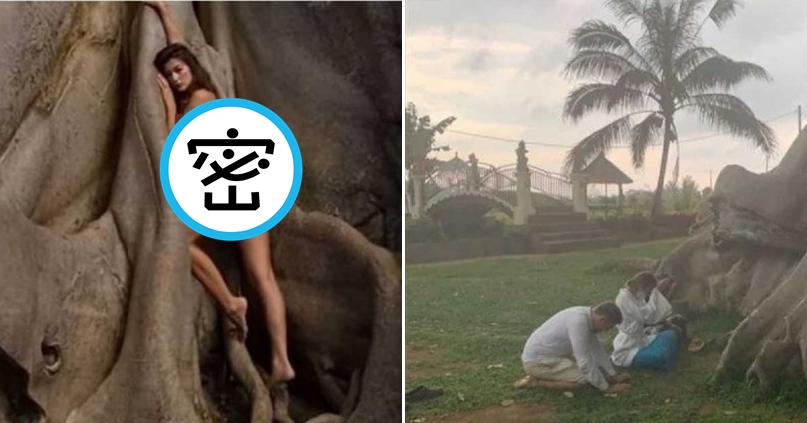 俄羅斯網紅法茲利瓦全裸緊貼聖樹拍照上傳IG引爆印尼人怒火，她火速刪除照片並拍祈禱影片道歉。（翻攝Alina Fazleeva IG）