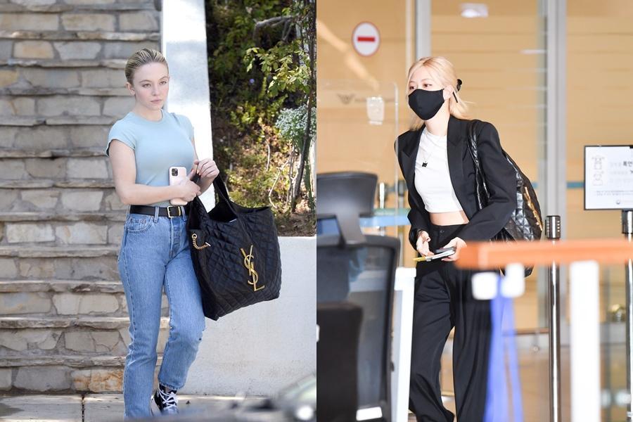 〈左起〉HBO影集《高校十八禁》演員Sydney Sweeney、SAINT LAURENT全球品牌代言人ROSE朴彩英已背上ICARE全新包款。〈SAINT LAURENT提供〉