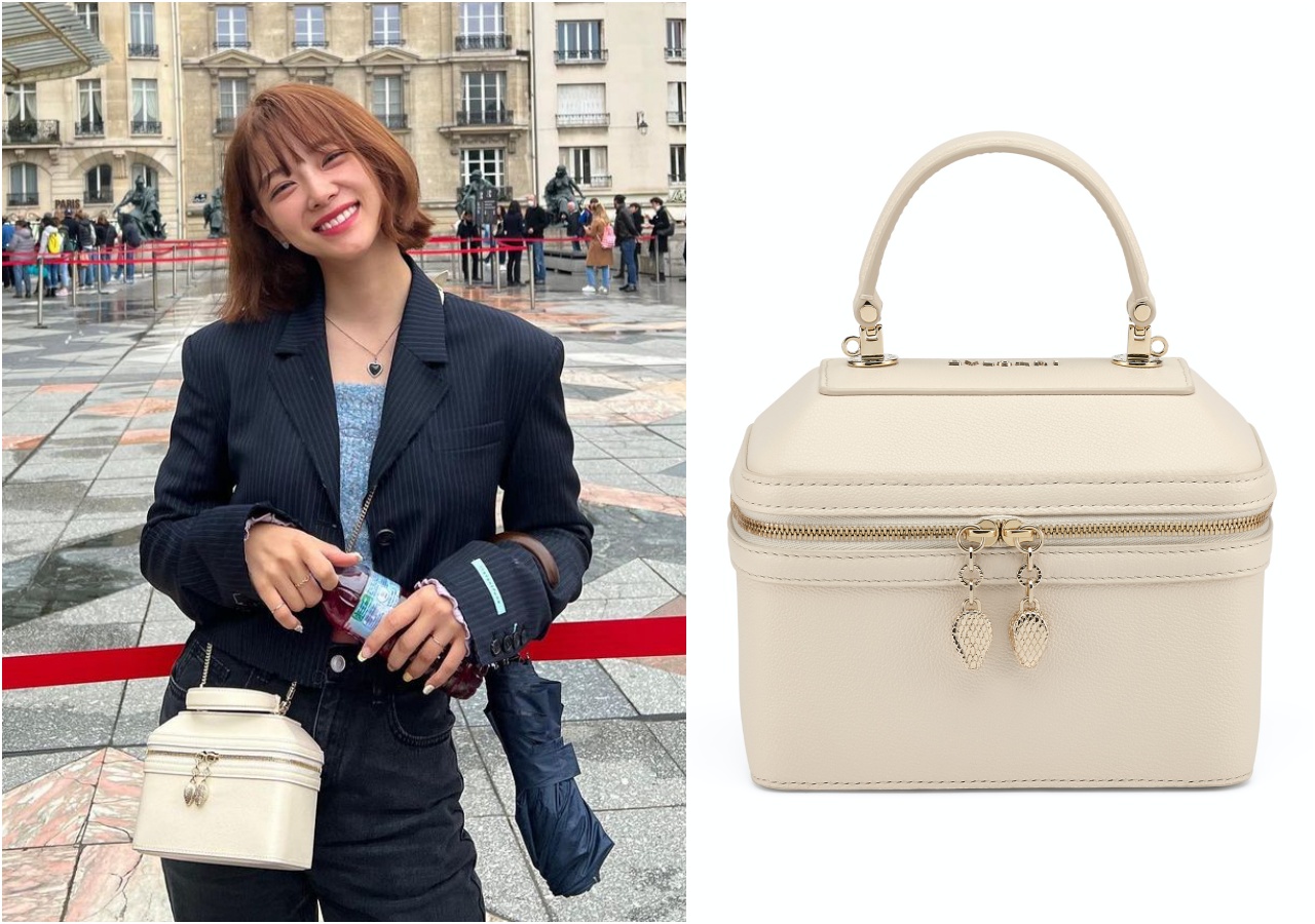 金世正同款的BVLGARI Serpenti象牙蛋白石色小牛皮珠寶盒包。NT$85,200(寶格麗提供)