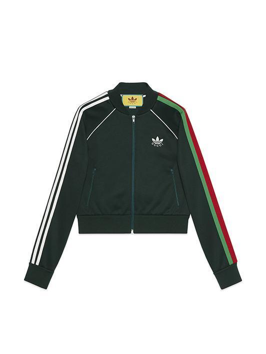 adidas x GUCCI黑色紅綠織帶外套。NT$55,700(古馳提供)