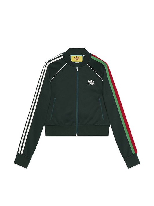 adidas x GUCCI黑色紅綠織帶外套。NT$55,700（古馳提供）
