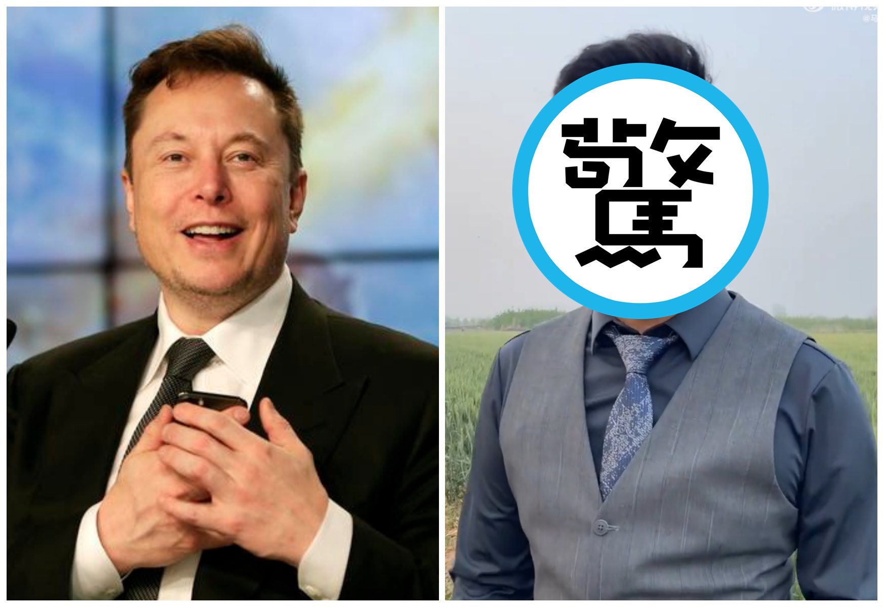 馬一龍（右圖）長相神似馬斯克（左圖）。（翻攝馬一龍抖音、推特）