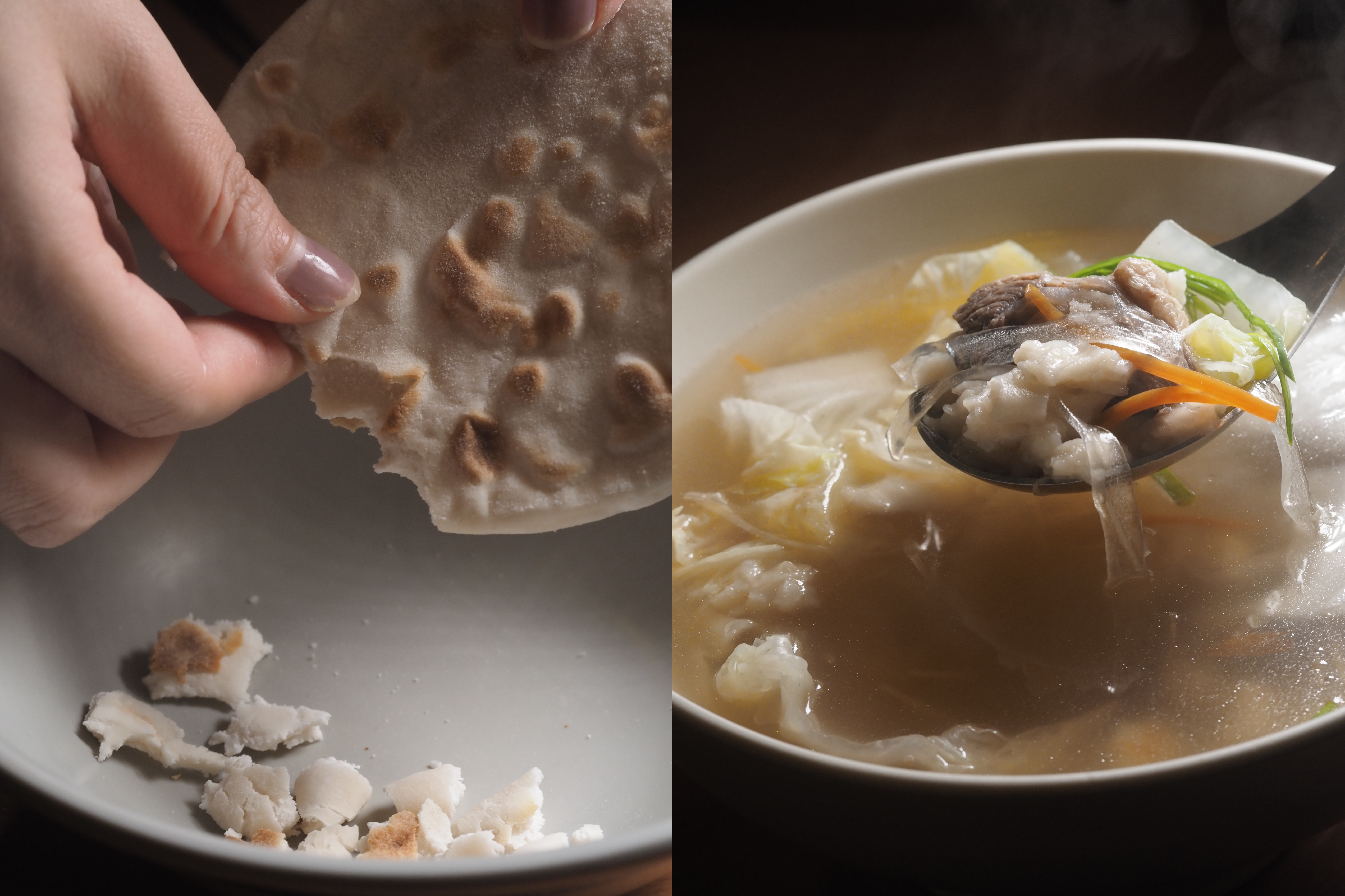 在台北捷運善導寺站的陝西餐廳「勺勺客」，可以體驗自己動手掰饃的樂趣。