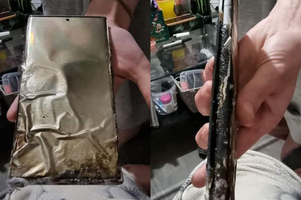 克蕭的三星手機在深夜突然自燃,所幸她即時清醒,並未造成嚴重傷害。(翻攝自臉書)