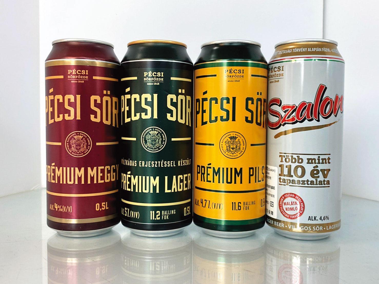 匈牙利自古也是啤酒重鎮,大廠Pecsi品項多元、款款都是超標精品,(左起)櫻桃啤酒4%、拉格啤酒5%、皮爾森啤酒4.7%、拉格啤酒4.6%。