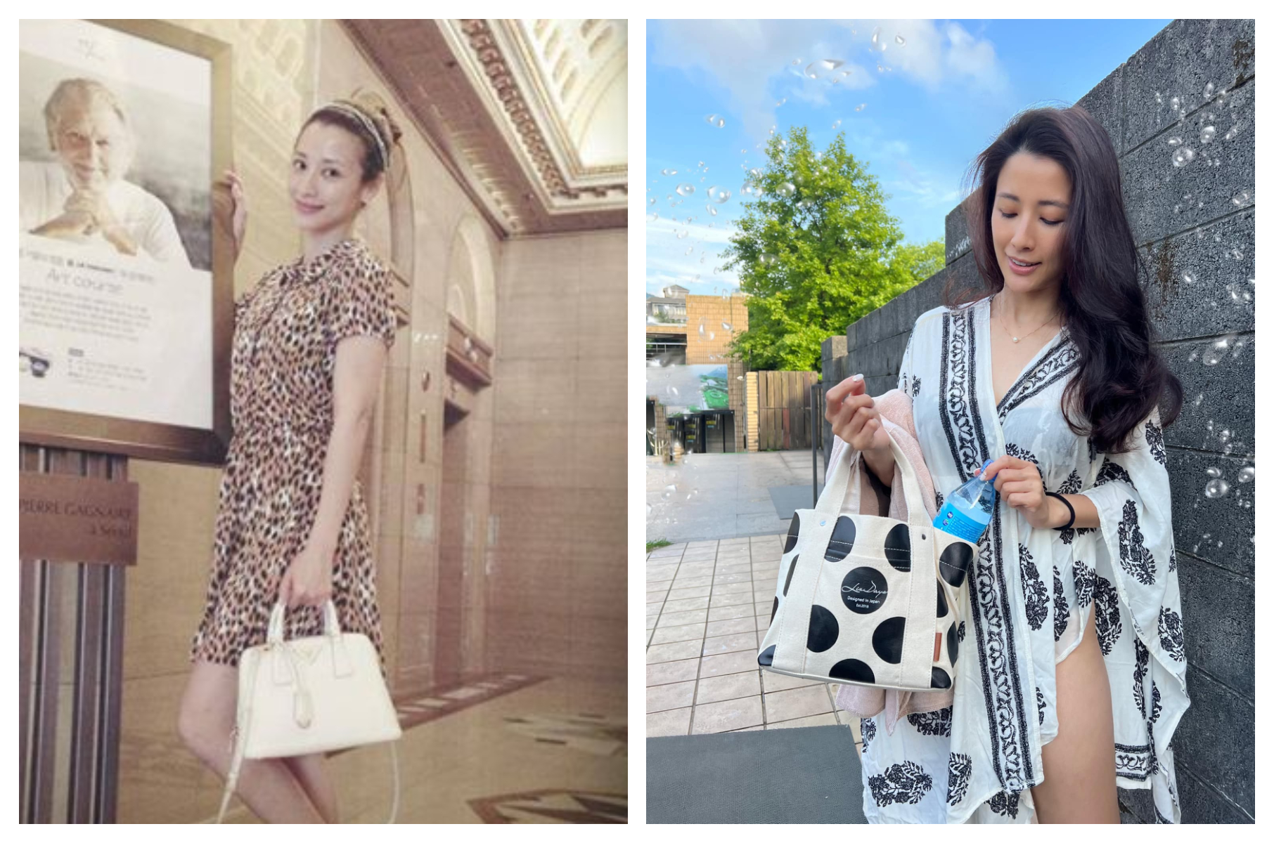 李蒨蓉過去名牌加身（左圖），如今都拿平價帆布包（右圖）。（翻攝李蒨蓉臉書）