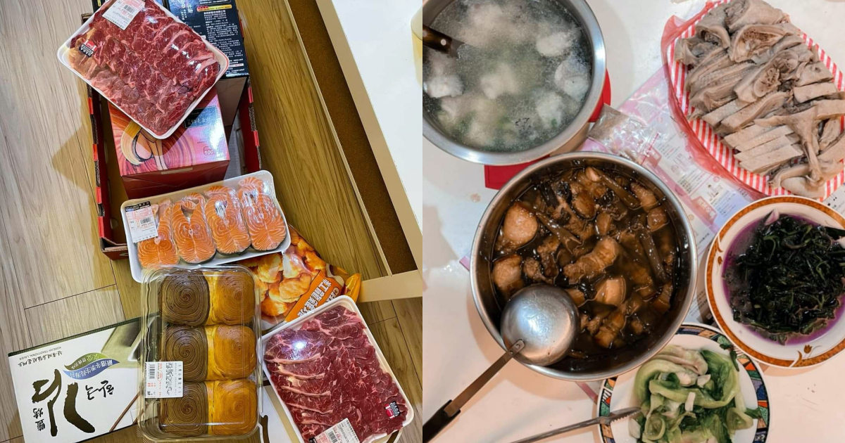 一名網友在家隔離10天,媽媽送上1個月的食物份量,讓大家直呼好羨慕。(翻攝自爆料公社臉書)
