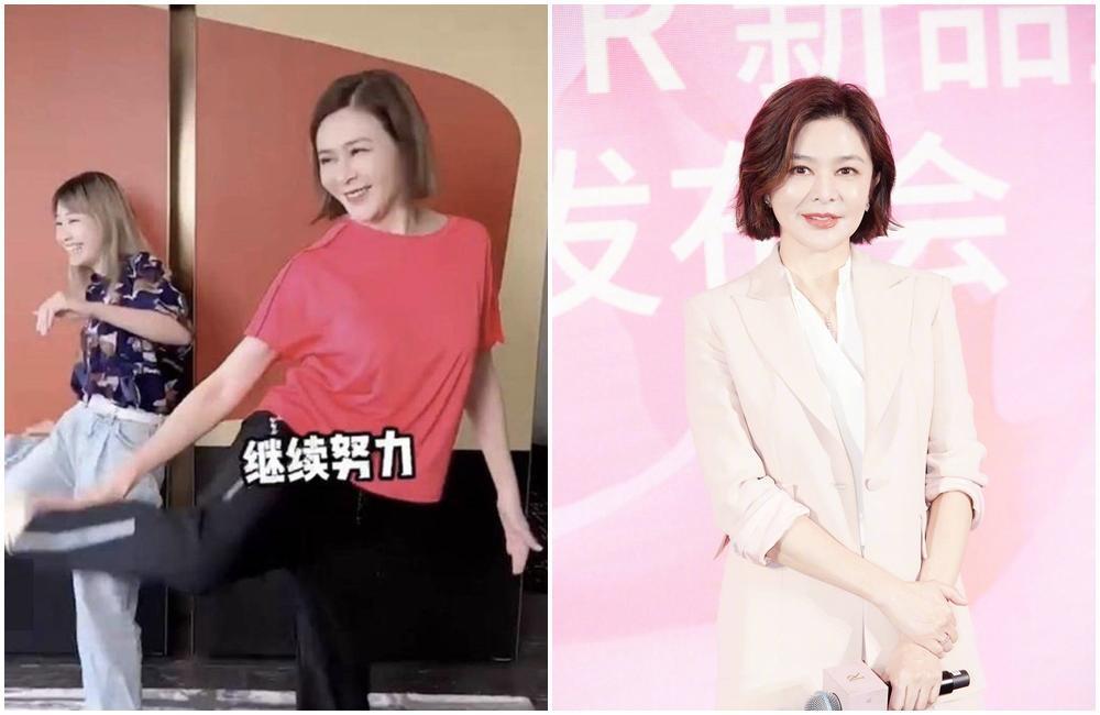 關之琳防疫在家跳毽子操。（翻攝關之琳微博、抖音）