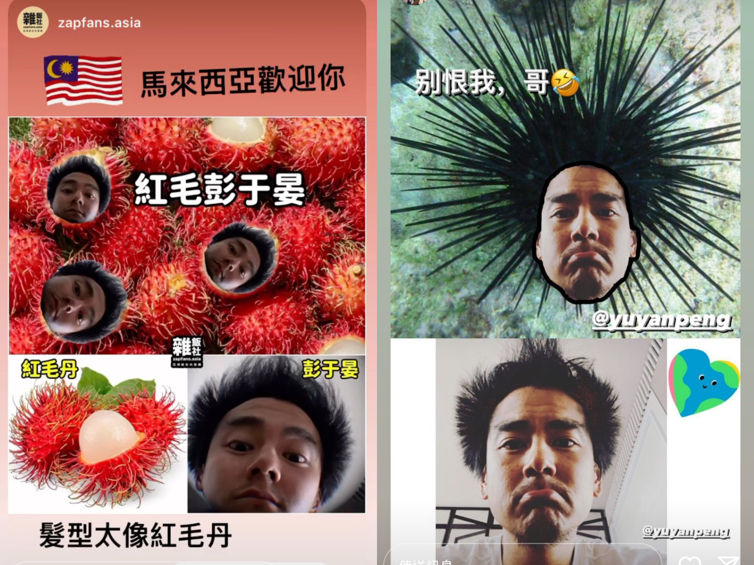 彭于晏又在IG限動分享頭髮炸毛自黑照，再度引起粉絲P圖競賽。（翻攝彭于晏IG）